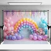 Aperturee - Aperturee Colorful Floral Balloon Birthday Cake Smash Backdrop